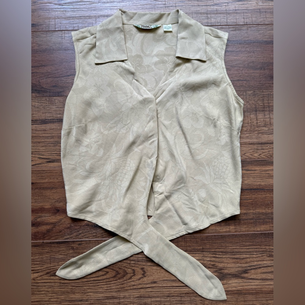 Silk Tan Tommy Bahama Tropical Collar Tank Top.